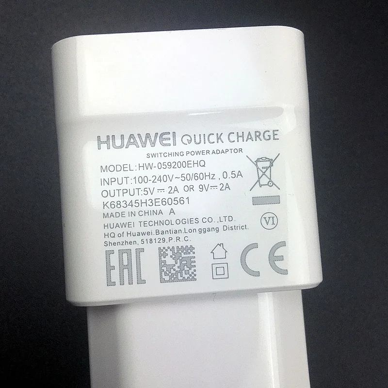 Оригинальное быстрое зарядное устройство huawei p20 lite QC2.0 EU Quick Charge 2A usb type C для Honor play 9 Nova 2 2i 3 3e 4 p9 mate 20 P10 lite