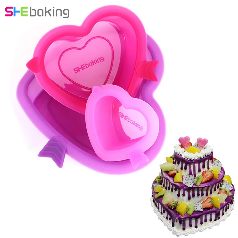 Shebaking 3 шт./компл. сердце силиконовые формы для торта 3D помадка для муссов хлеба плесень DIY Форма для выпечки кондитерских изделий Инструменты Большой ёмкость семья