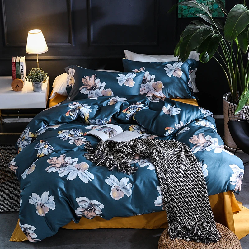

Luxury Egyptian Cotton flowers leaf print Bohemia Duvet Cover Bed Sheet set Pillowcase Queen king Size Bedding Sets Bed Linen