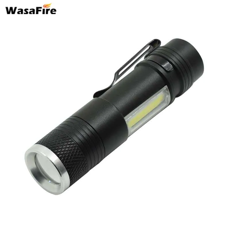 

Wasafire 5pcs/lot Wholesale Mini Flashlight Zoom Torch XPE Q5 + COB LED Flash Light Lantern Use 14500 or AA Battery For Camping