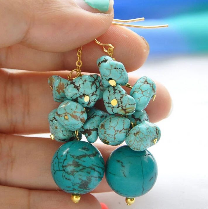 

free shippinbg 12269 blue baroque round turquoise bead dangle grape earring