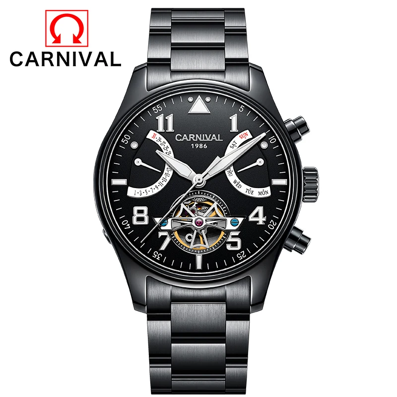 

Mens Automatic mechanical watch tourbillon clock stainless steel Casual business wristwatch relojes hombre top brand CARNIVAL