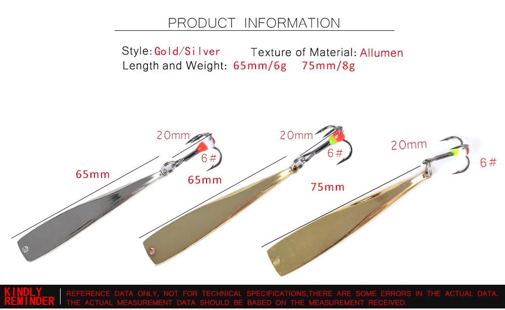 FTK 1 шт., приманка для подледной рыбалки, ложка, рыболовная приманка, 6 г/8 г, 65 мм/75 мм, металлическая блесна, наживка Тройной крюк, 6#, жесткие приманки для ловли окуня