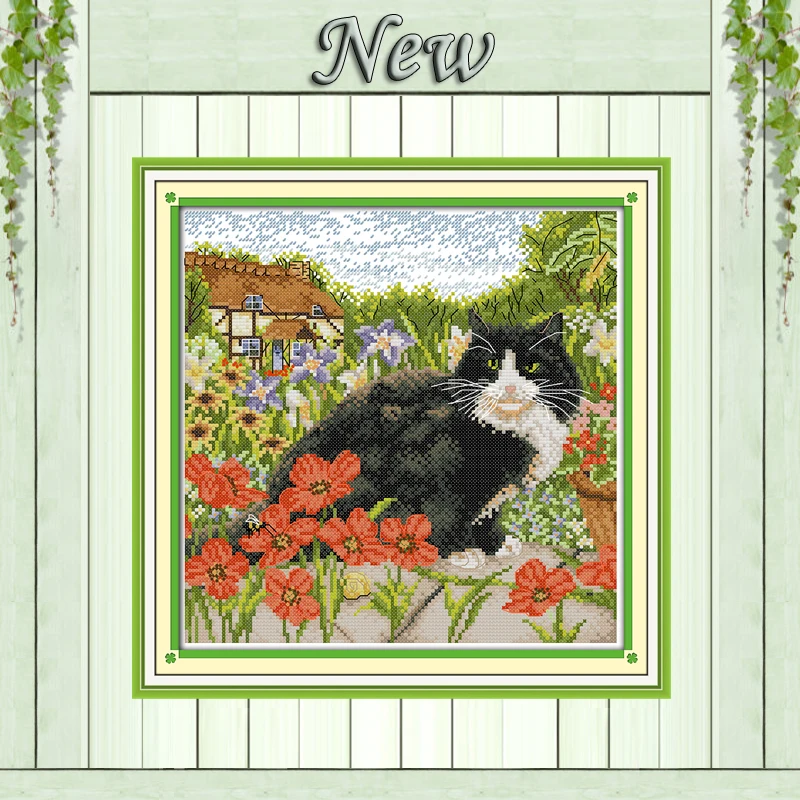 

Black cat and poppy flower painting counted printed on canvas DMC 14CT 11CT chinese Cross Stitch Needlework Sets Embroidery kits