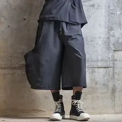 Для мужчин Повседневное темно-черные брюки Япония, Харадзюку уличной свободные широкие штаны Мужской панк готический шаровары