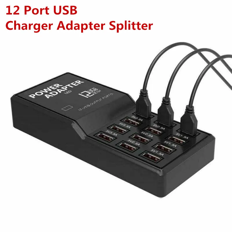 

2019 Multi 12 Port USB Charging Station Hub Desktop Wall Cell Phone Charger Adapter Splitter