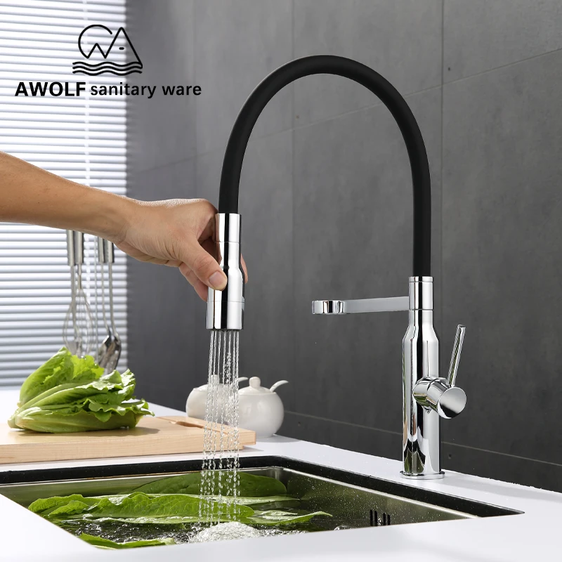 Spring Kitchen Faucet Black Single Handle Swivel 360 Degree Pull Down Kitchen Spout Vessel Sink Faucet Water Mixer Tap SD1014