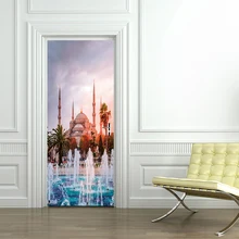Muslim Islam Religious Wall Door Stickers Fake Door Pattern Living Room Wallpaper Wall Stickers Home Decor tree shaded trail pattern door art stickers