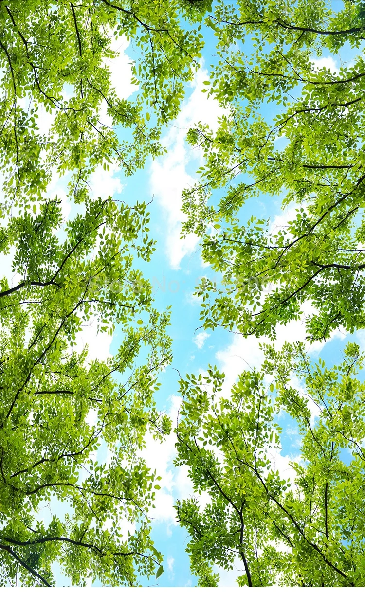 Голубое небо белые облака Лес Зеленый Лист самоклеящаяся Наклейка Настенная живопись Современная гостиная спальня потолочное украшение Фреска
