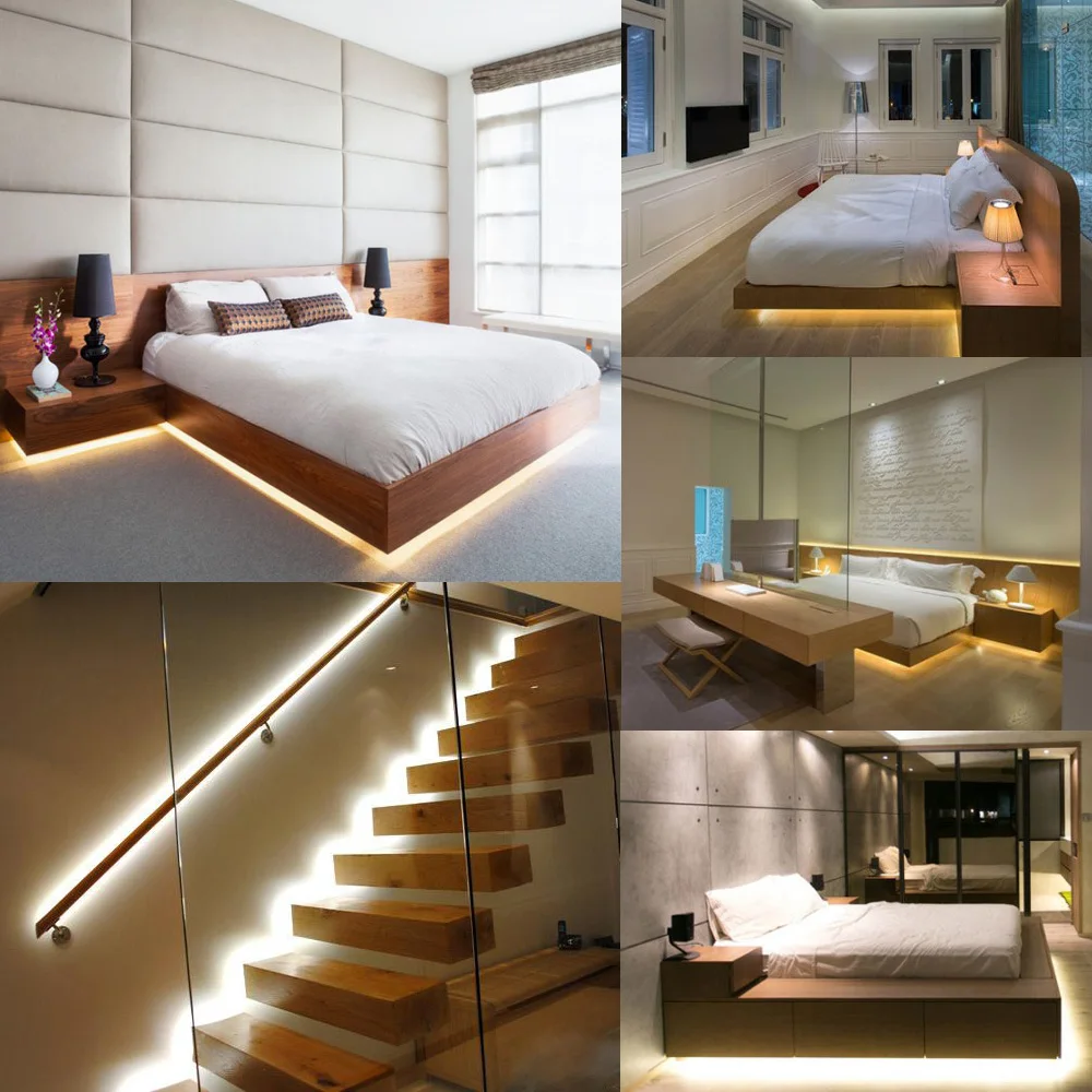 Onder Bed Bewegingssensor Dimbare Verlichting, Warm Wit LED Strip ... Onder Bed Bewegingssensor Dimbare Verlichting, Warm Wit LED Strip ...