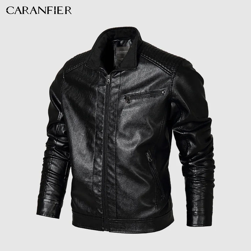 CARANFIER мужские Куртки из искусственной кожи в британском стиле повседневные