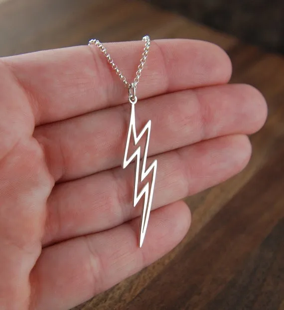 Large Lightning Bolt Necklace Silver Lightning Pendant Charms Cute
