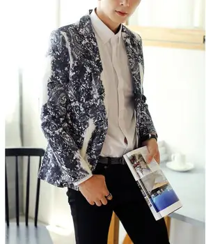

Masculino Floral Blazer Leather Jacket Mens Blazers Leather Homens Blazer Costume Jaquetas