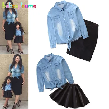 

Spring Mommy And Me Family Matching Outfits Fashion Denim T-shirt+Skirt Mother And Daughter Clothes Baby Girls Clothing BC1741-1