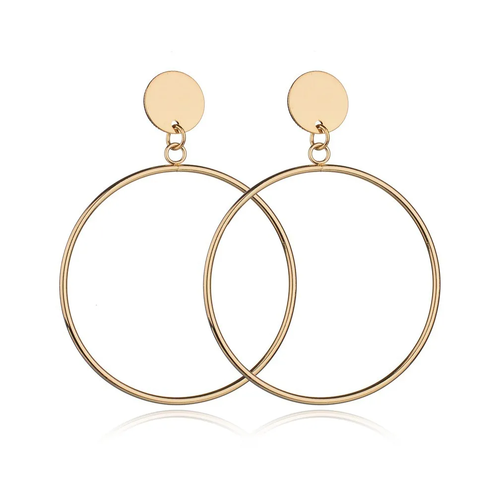Trendy Gold Sliver Color Geometric Large Hollow Big Round Circle Earrings For Women  Hiphop Rock Simple   Drop Earrings Fashion Jewelry (2)