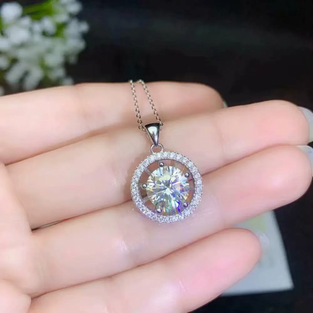 

love confession gift: crackling moissanite pendant for necklace women fine jewelry 925 sterling silver real round gem party gift