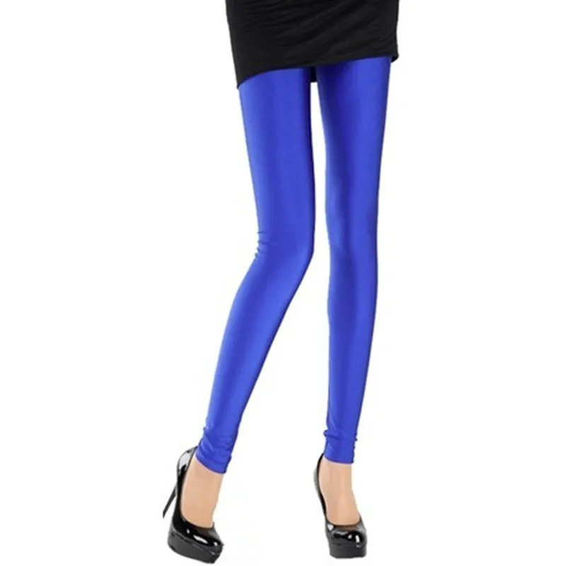 Пикантные Легинсы Для женщин однотонные Карамельный цвет блестящие штаны Леггинсы больших Размеры Фитнес леггинсы, спандекс высокая эластичность Повседневное легинсы - Цвет: blue