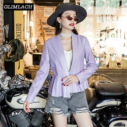 2019 Spring Elegant Luxury Genuine Leather Cardigan Jackets Women Slim Ruffles V-Neck Long Sleeve Sheepskin Real Leather Coats 2019 Spring Elegant Luxury Genuine Leather Cardigan Jackets Women Slim Ruffles V-Neck Long Sleeve Sheepskin Real Leather Coats