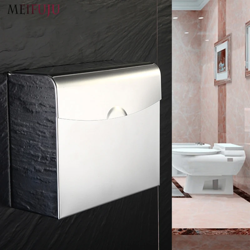 

MEIFUJU 304 Stainless Steel Toilet Paper Holder Box Square Toilet Paper Holders Tissue Wall Mounted Modern free shipping MFJ512