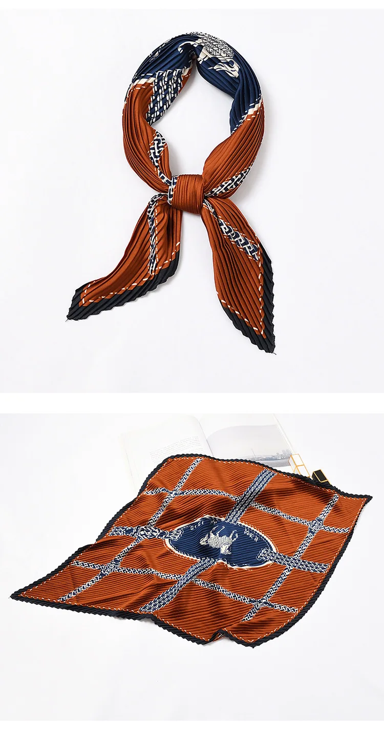 Женский Шелковый плиссированный шарф с роскошным принтом, маленький бандана, стильный шарф [3986]