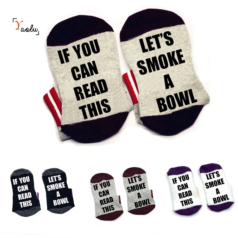 Если вы можете прочесть эти носки, это дым чаша удобные хлопковые носки мужские и женские носки до щиколотки с милыми поговорками
