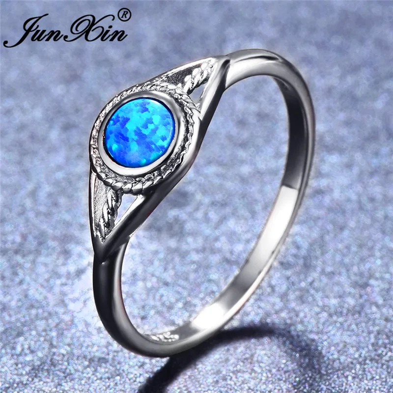JUNXIN, 925 пробы, серебряное, фиолетовое/синее/белое, огненный опал, кольца для женщин, круглый камень, радуга, сглаза, обручальное кольцо