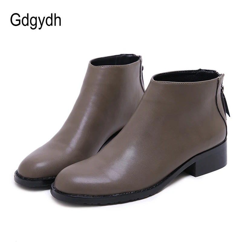 

Gdgydh Women Black Leather Shoes Thick Heels Autumn Ankle Boots Female Zipper Ladies Casual Shoes 2018 Spring Chelsea Boots