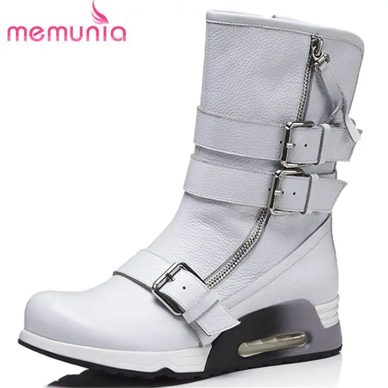 

MEMUNIA HOT SALE 2020 fashion flat with platform ankle boots for women zip buckle genuine leather boots round toe autumn boots