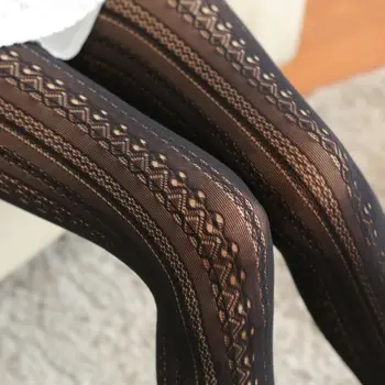 

Women Sexy Fishnet Hollow Out Lace Vertical Strips Pantyhose Tights Stockings