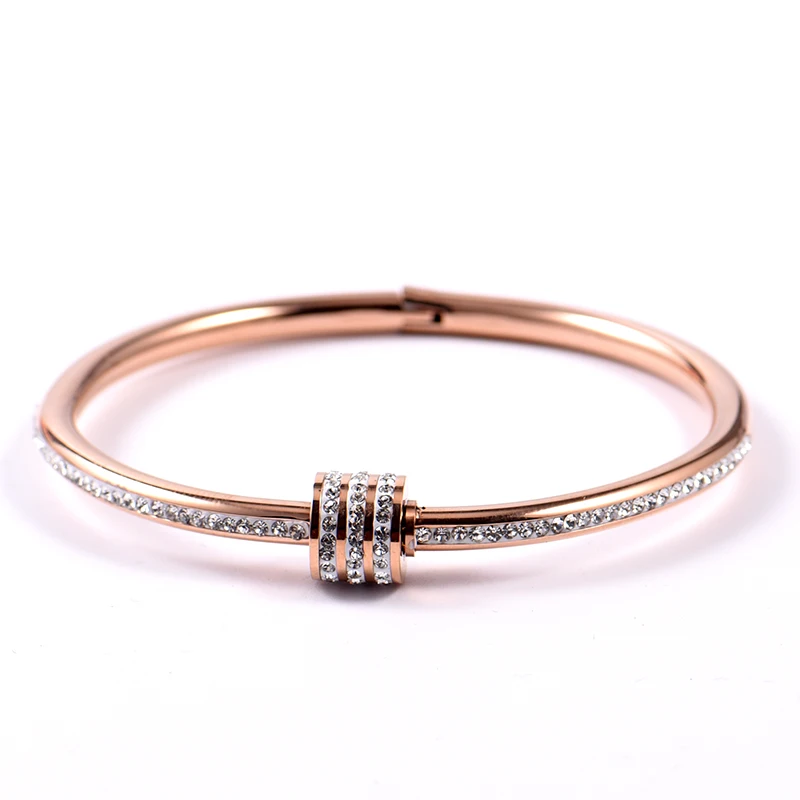 Elegant Simple Rhinestone Gold Bracelet Dropshipped Women Stainless Steel Bangle Charms Crystal Jewelry | Украшения и аксессуары