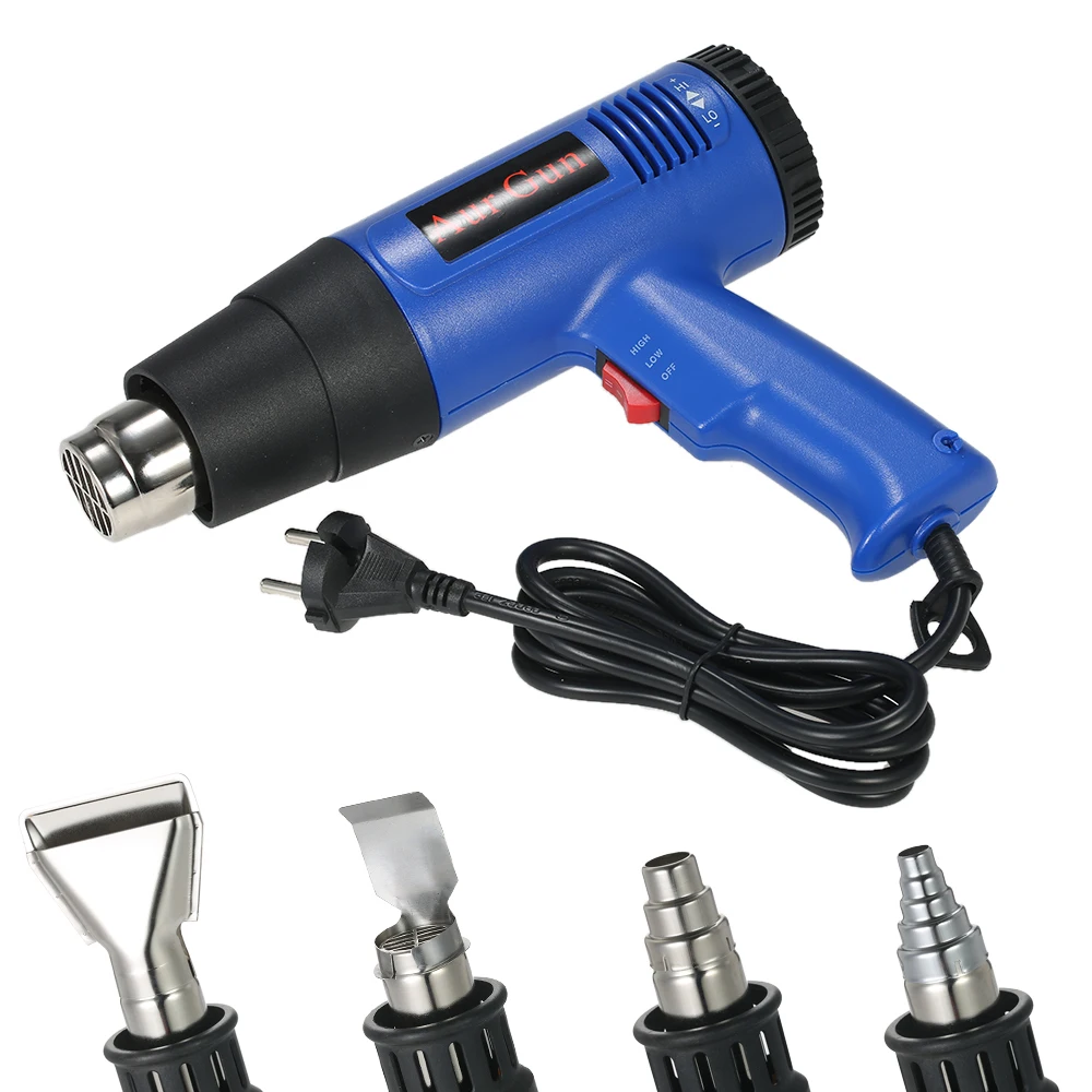 

Adjustable Temperature 2 Speeds Hot Air Gun Industrial Welding Hot Air Gun Soldering US Plug with 4 Nozzles AC220V