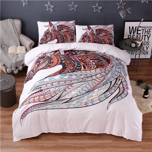 

Horse Bedding set Single Queen King Size White Duvet Cover Set Bed Linen Quilt Cover