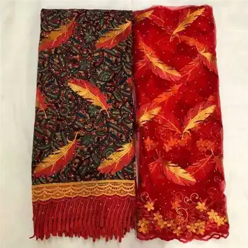 

2 yards net lace with 6yards 100% cotton wax fabric African Ankara Embroidery beads Ankara Wax With Guipure Wax Code Lace fabric