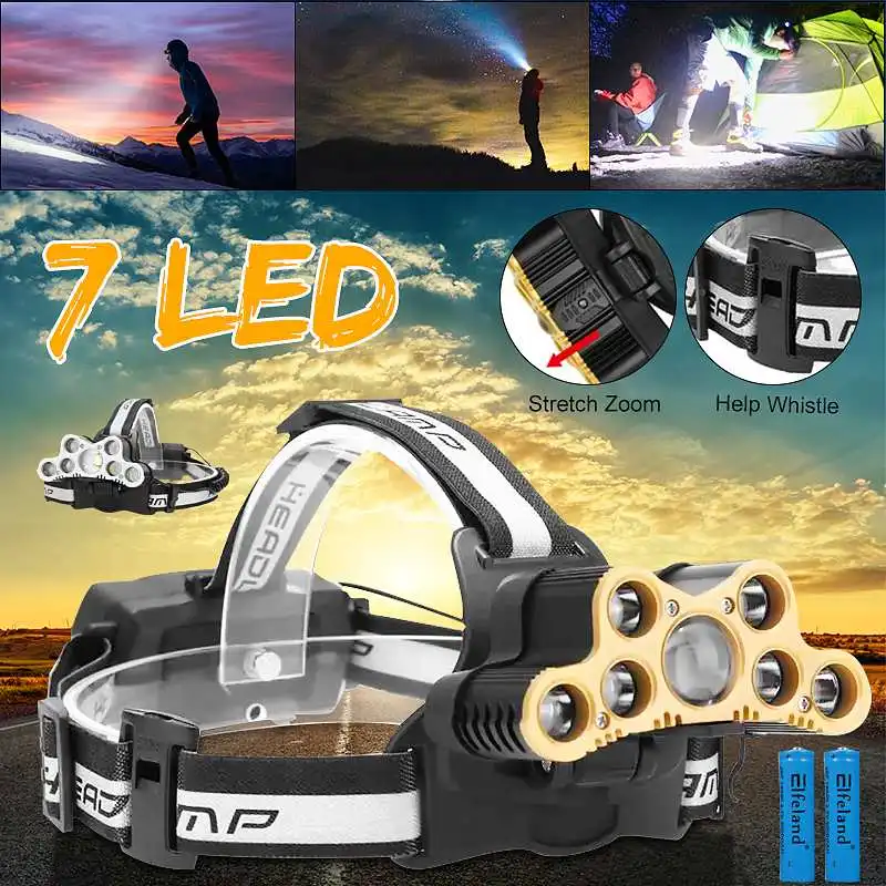 

7*t6 250000lm LED Smuxi headlamp headlight 6 modes head light waterproof flashlight zoomable 18650 include for hunting cycling