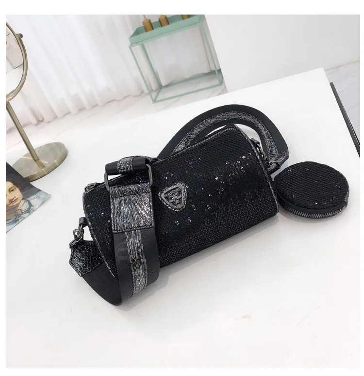 

Hundred bright pieces sparkle female 2019 women's bag tide tide small round bag slant slant women shoulder bag
