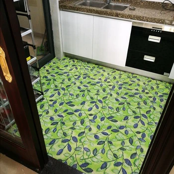

Kitchen mat Bathroom waterproof mat With suction cup Plastic carpet pvc waterproof Wooden floor protection mat green leaves rug