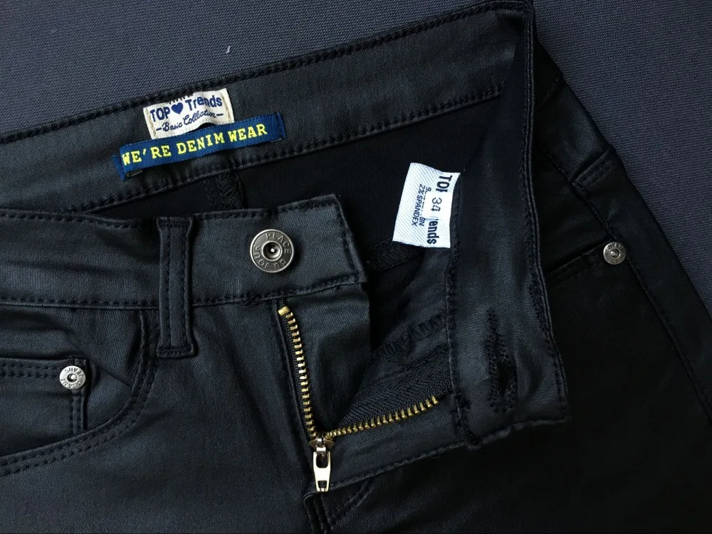 Пикантные искусственная кожа с покрытием джинсовые штаны Для женщин джинсы с низкой талией узкие брюки-карандаш женский черный