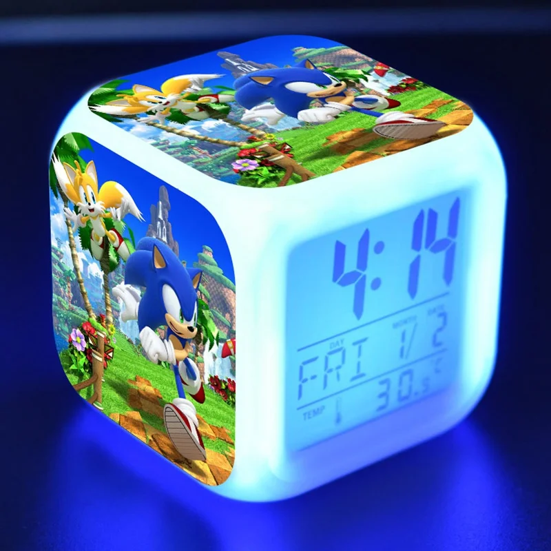 

Sonic The Hedgehog boys toys color changing cartoon game pattern Led Alarm Clock boys action toys figure touch light Desk Clock