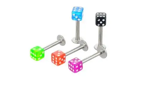 

5 pcs lot Dice Acrylic Lip Piercing Jewelry Candy Color Labret Piercing Stud Surgical Steel Tongue Earrings Body Jewelry