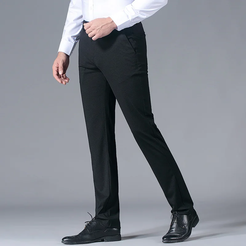 TFETTERS 2019 Men Summer Fashion Business Casual Long Pants Suit Pants Male Elastic Straight Formal Trousers Plus Big Size 28-40