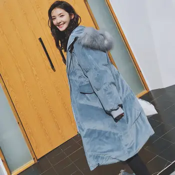 

Gold Velvet Cotton Winter Jacket Women BF Style Loose Long Parkas Thicken Winter Coat Women Hooded Fur Collar Warm Jackets C5645
