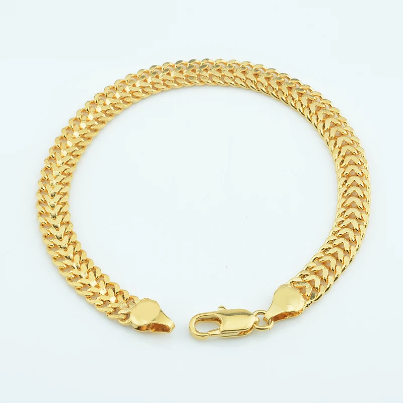 

1pcs 7mm Mens Womens 21cm Yellow Gold Color Link Chains Twisted Bracelet