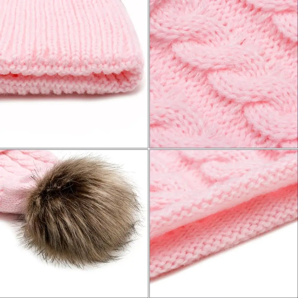 2 шт., зимняя теплая вязаная шапка с помпоном для новорожденных, круглая защищающая шапка с ушками, детский зимний комплект Skullie, шапка s, наборы с шарфом, шапочки