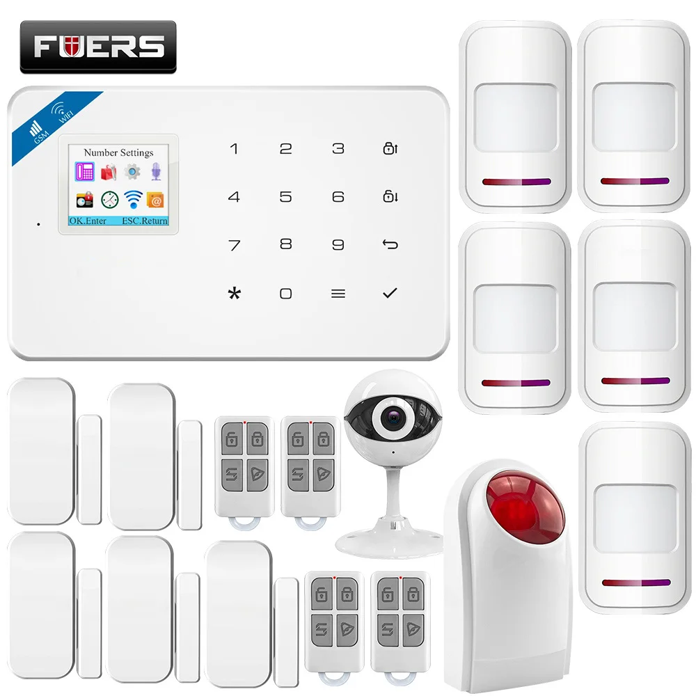 FUERS W18 Беспроводной домашней охранной сигнализации Wi-Fi GSM IOS/Android APP психического дистанционный пульт с lcd GSM, sms, gprs охранная сигнализация