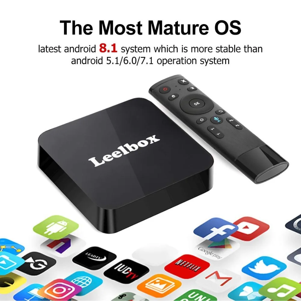 Leelbox Android 8 1 ТВ коробка Q2 tv Box 4 ядра с 2 Гб Оперативная память 16 Встроенная ГГц