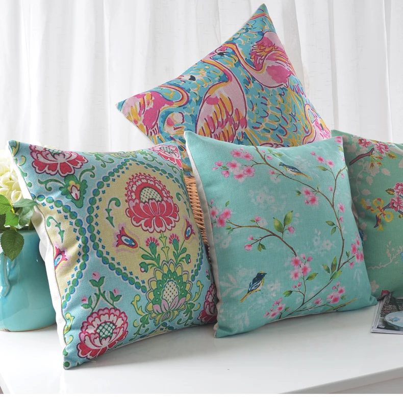 Neoclassical retro style Decorative Pillow Covers rustic bird pattern Cushion Cover cozy and ...