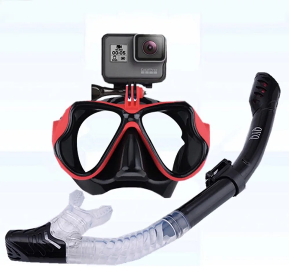 Snorkeling Mask Snorkel Tube Set Anti Fog Swimming Diving Goggles With