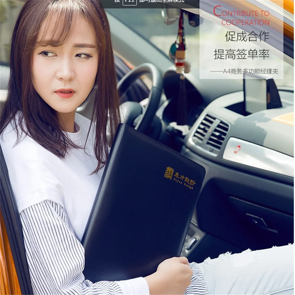 New High Quality Leather Portfolio A4 Documents Folder Cases Manager Bag Business Floder with 12-Bit Calculator