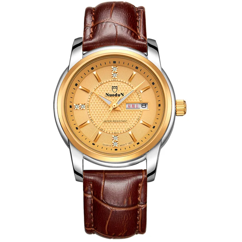 Nuodun Men Quartz Watch Mens Fashion Watches Luxury Brand Watches Waterproof Leather Strap Relogio Masculion For
