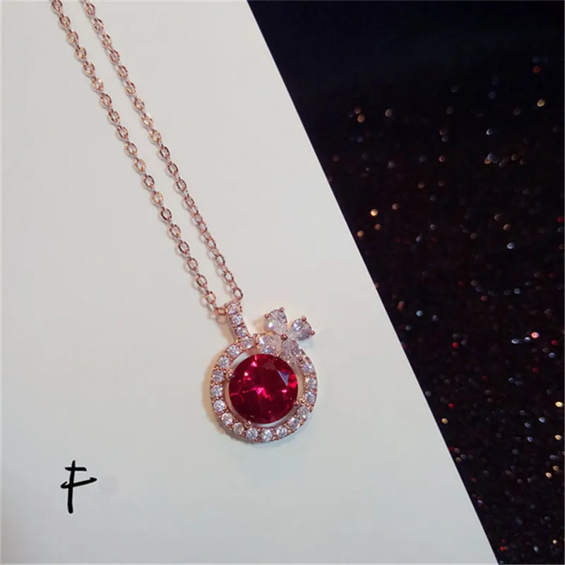 Vintage Necklace Pendants For Women S925 Sterling Silver Ruby Gems Fine Jewelry Clavicle Chain Rose Red Color Colar Bijouterie